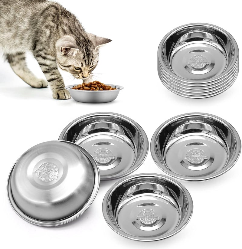 MicoSim Stainless Steel Cat Bowl - Shallow Wide Flat Cats Food Bowls,Metal Kitten Dishes Whisker Friendly Fatigue Relief,Replacement Basic Kitty Plates for Elevated Stand,Dishwasher Safe（Set of 12） - Image 1